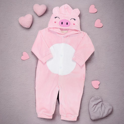 Conjunto Macacão Em Plush 3d E Pantufa Lúdica Para Bebê Menina
