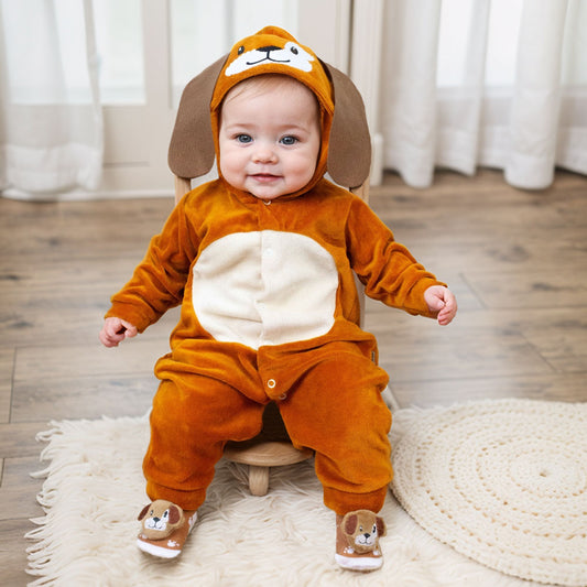 Conjunto De Macacão Cãozinho Caramelo Com Capuz E Pantufa 3d