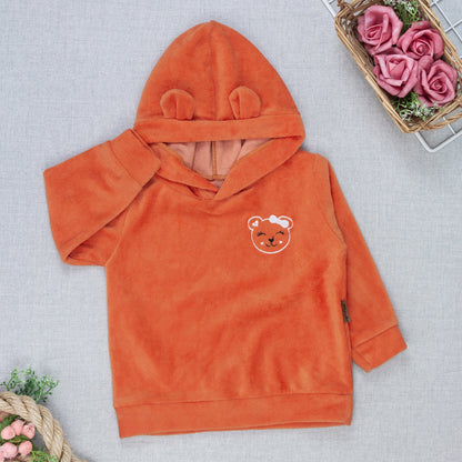 Blusa Plush Com Capuz De Orelhinha E Bordado Ursinho