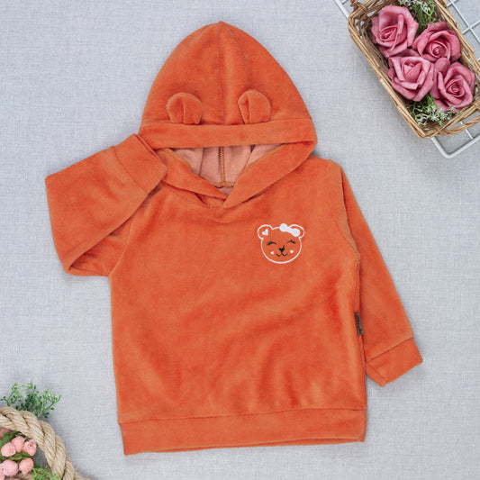 Blusa Plush Com Capuz De Orelhinha E Bordado Ursinho