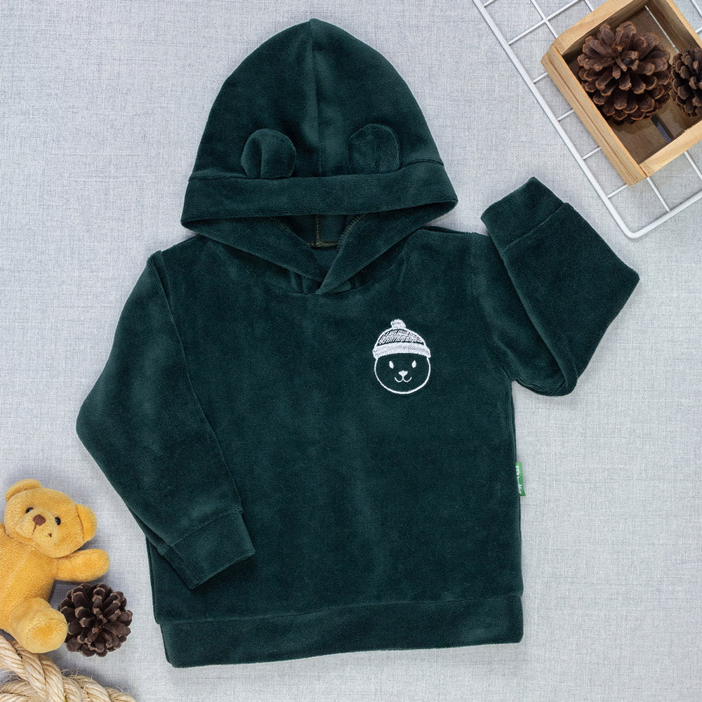 Blusa Plush Com Capuz De Orelhinha E Bordado Ursinho