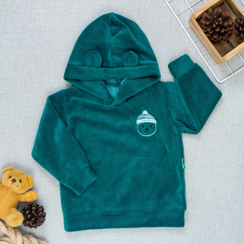 Blusa Plush Com Capuz De Orelhinha E Bordado Ursinho