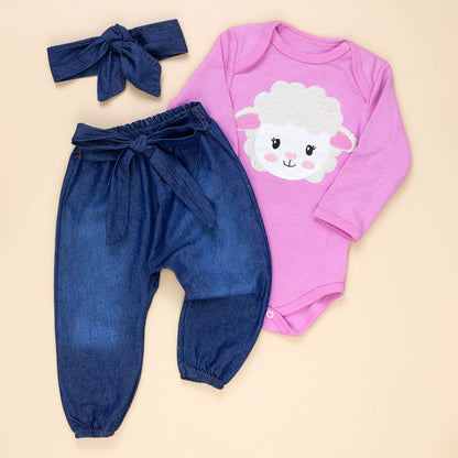 Conjunto Para Bebê Body E Calça Jeans Bordado 3d Raposa