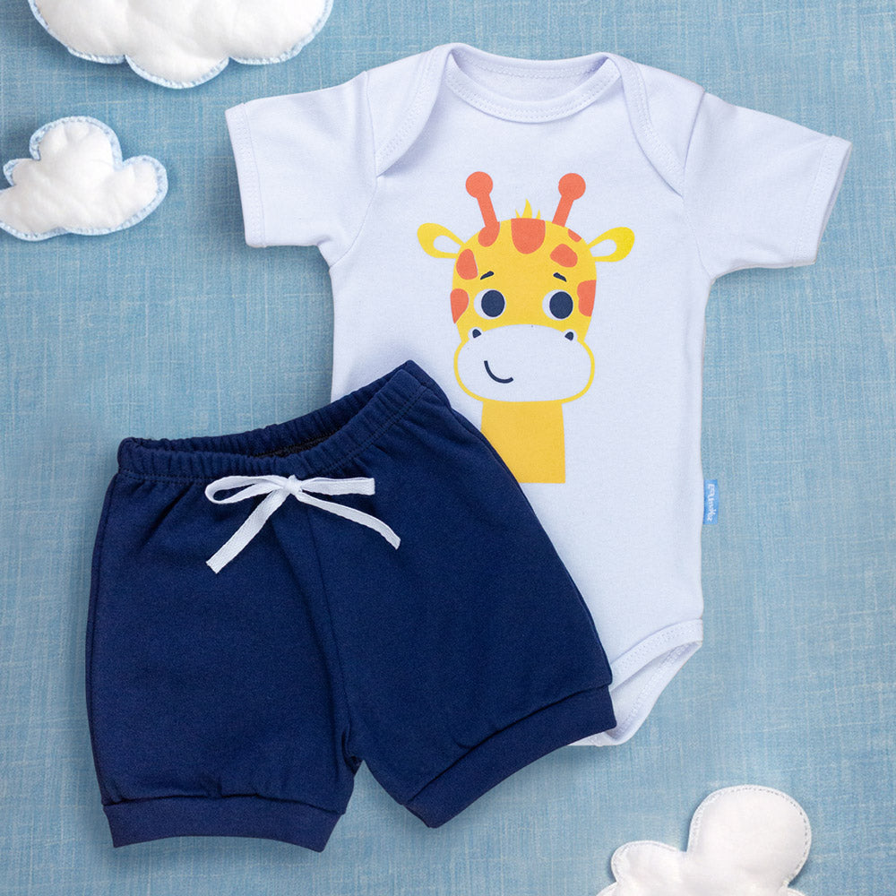 Conjunto Bebê Girafinha Azul Marinho Para Até 12 Meses
