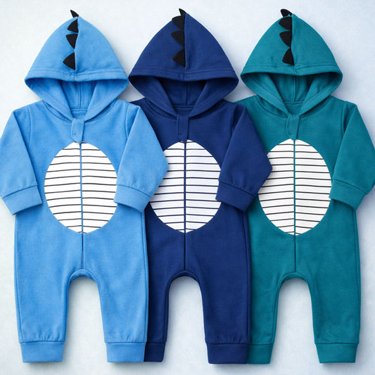 Macacão Infantil Menino Soft Quentinho Com Zíper e Capuz Dino