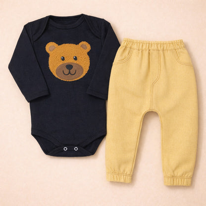 Conjunto Bebê Body Bordado Urso Marinho Com Calça Ecolinho