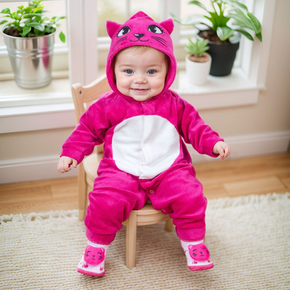 Conjunto Macacão Em Plush 3d E Pantufa Lúdica Para Bebê Menina
