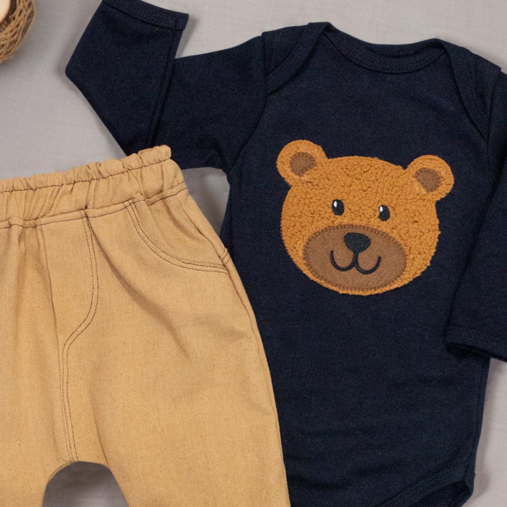 Conjunto Para Bebê Menino: Body Urso Preto E Calça Ecolinho