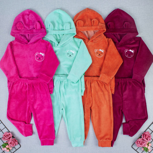 Conjunto Plush Bebê Menina Blusa Com Capuz E Calça