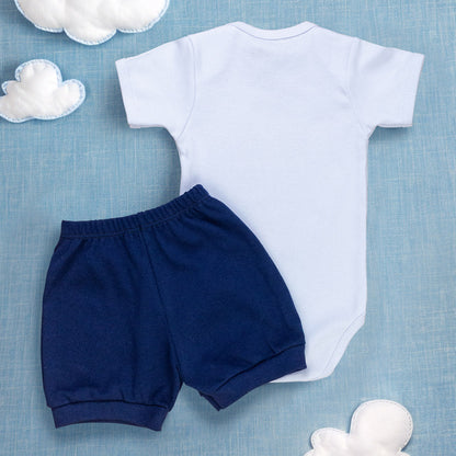 Conjunto Bebê Girafinha Azul Marinho Para Até 12 Meses