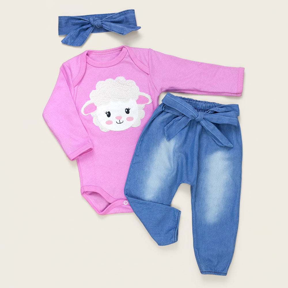 Conjunto Para Bebê Body E Calça Jeans Bordado 3d Raposa