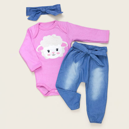Conjunto Para Bebê Body E Calça Jeans Bordado 3d Raposa