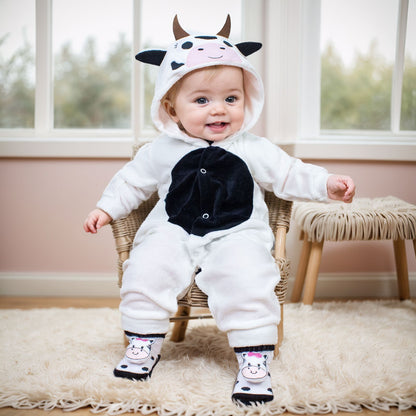 Conjunto Macacão Em Plush 3d E Pantufa Lúdica Para Bebê Menina