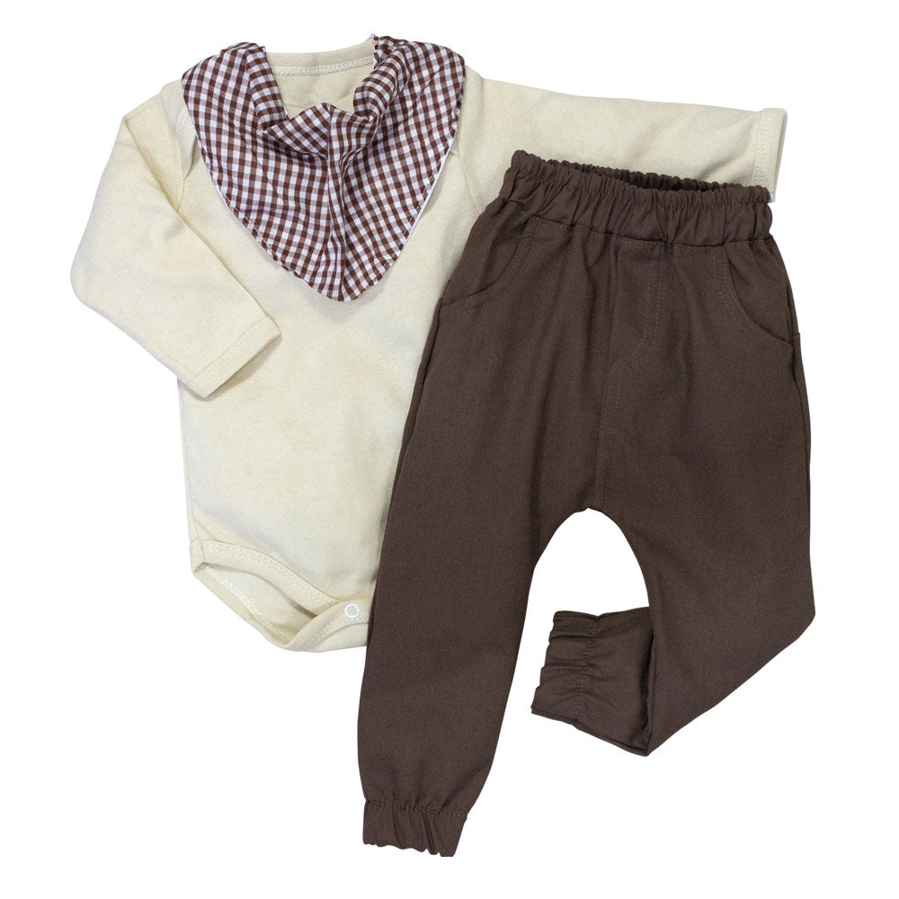 Conjunto Para Bebês Xadrezinho Marrom Suedine E Ecolinho
