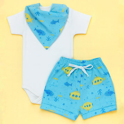 Look Completo Bebê  Body, Shorts E Bandana De Estampas Divertidas