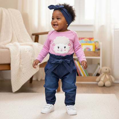 Conjunto Para Bebê Body E Calça Jeans Bordado 3d Raposa