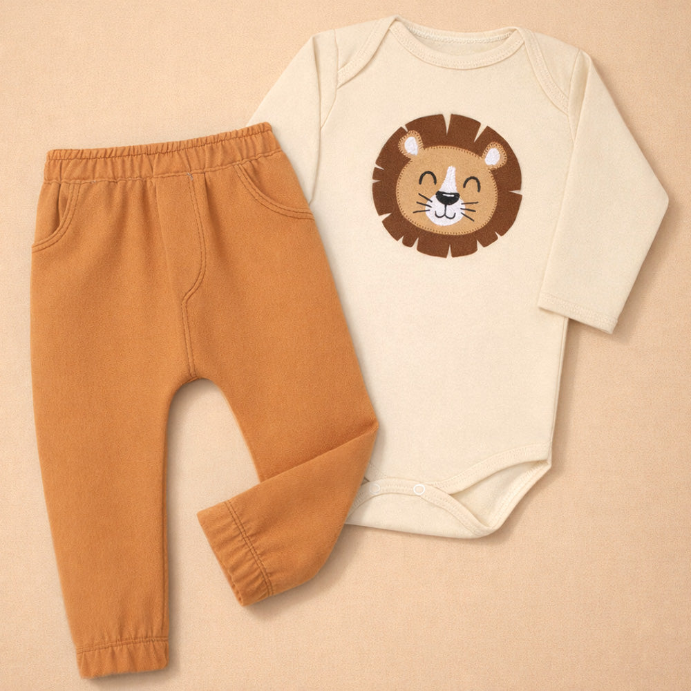 Conjunto Bebê Body Bordado Urso Marinho Com Calça Ecolinho