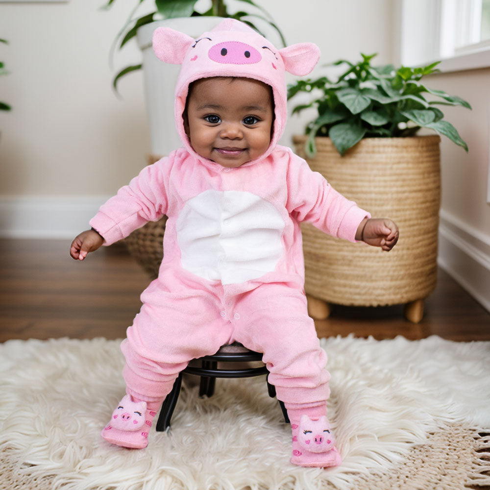 Conjunto Macacão Em Plush 3d E Pantufa Lúdica Para Bebê Menina