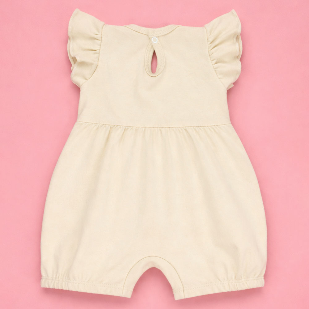 Macacão Curto Bebê Menina Babadinho Estampa Minimalista Suedine 100% Algodão