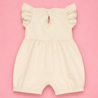 Macacão Curto Bebê Menina Babadinho Estampa Minimalista Suedine 100% Algodão